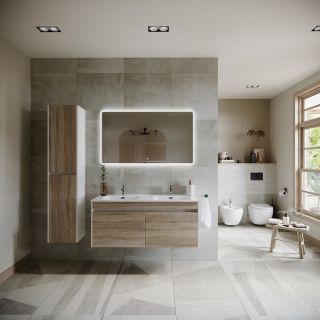 Подвесная тумба под двойную раковину Sancos Smart SM120-2E 120см дуб бардолино/белый